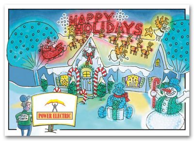 7 7/8 x 5 5/8 Electric Lights Contractor & Builder Holiday Cards