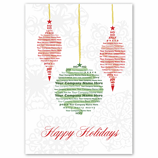 Custom Printed  Holiday Greeting Cards - Three Ornaments - Office and Business Supplies Online - Ipayo.com
