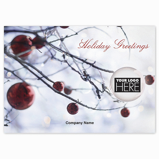 Custom Printed Holiday Greeting Cards - Red/ White Ornaments - Office and Business Supplies Online - Ipayo.com