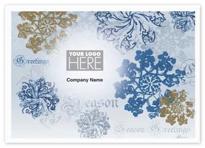 Custom Printed Holiday Greeting Cards - Blue Snowflakes - Office and Business Supplies Online - Ipayo.com