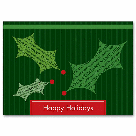 Stripe with Holly Holiday Card - Office and Business Supplies Online - Ipayo.com