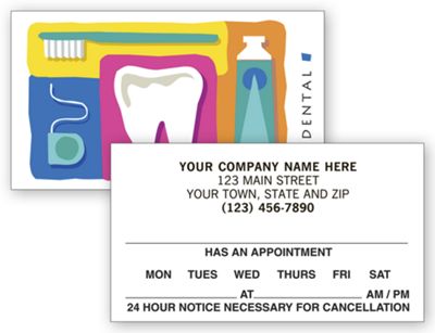2 X 3 1/2 Dental 2 Sided Appointment Cards, Dental Reminder Design
