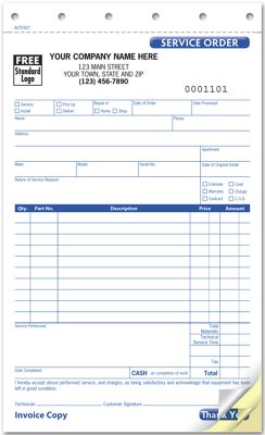 5 2/3 X 8 1/2 Service Order, Carbonless, Small Format