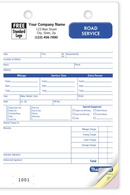 5 1/2 x 8 1/2 Road Service Register Form