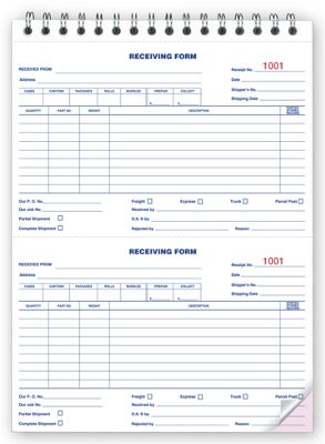 8 1/2 x 5 1/2 Booked Receiving Forms