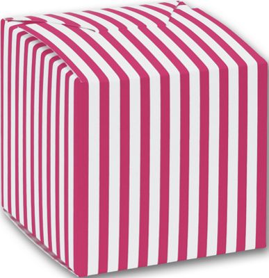 Hot Pink Striped Paper Boxes, 3 1/4 x 3 1/4 x 3 3/4' - Gifts Baskets Wholesale Supplies Shop