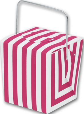 Pink & White Striped Take Out Event Boxes - Gifts Baskets Wholesale Supplies Shop