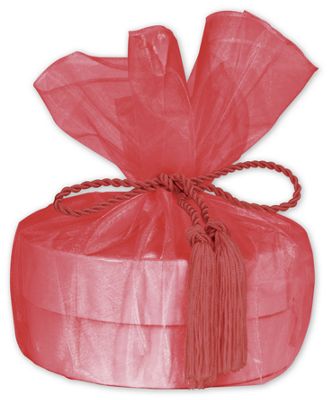 Red Organza Wraps with Tassels, 28' Diameter - Gifts Baskets Wholesale Supplies Shop