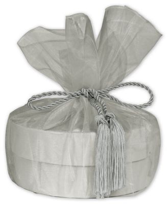 Silver Organza Wraps with Tassels, 28 Diameter