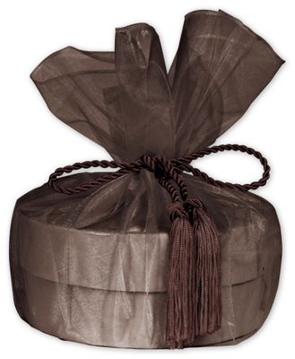 Brown Organza Wraps with Tassels, 28' Diameter - Gifts Baskets Wholesale Supplies Shop