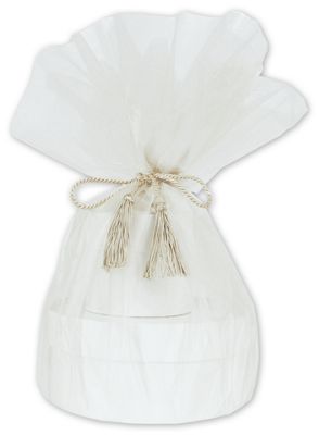 White Organza Wraps with Tassels, 48' Diameter - Gifts Baskets Wholesale Supplies Shop