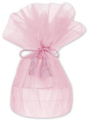 Pink Organza Wraps with Tassels, 48' Diameter - Gifts Baskets Wholesale Supplies Shop