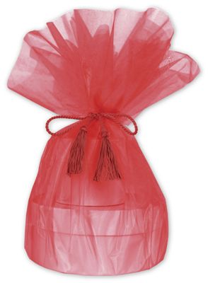 Red Organza Wraps with Tassels, 48' Diameter - Gifts Baskets Wholesale Supplies Shop
