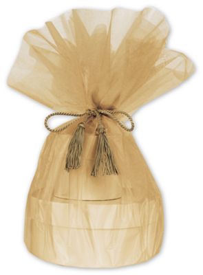 Gold Organza Wraps with Tassels, 48' Diameter - Gifts Baskets Wholesale Supplies Shop