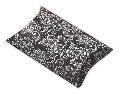 Black/White Damask Favor Pillow Boxes, 3 1/2 x 3 x 1' - Gifts Baskets Wholesale Supplies Shop