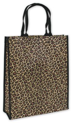 Leopard Woven Poly Bags, 12 x 4 1/4 x 14