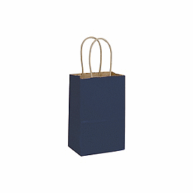 Dark Blue Color-on-Kraft Shoppers, 5 1/4 x 3 1/2 x 8 1/4