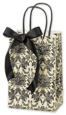 Onyx Damask Shoppers, 5 1/4 x 3 1/2 x 8 1/4' - Gifts Baskets Wholesale Supplies Shop