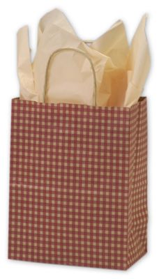 Red Gingham Printed Shoppers, 8 1/4 x 4 3/4 x 10 1/2' - Gifts Baskets Wholesale Supplies Shop