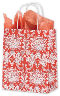 Tangerine Tango Damask Shoppers, 8 1/4 x 4 3/4 x 10 1/2