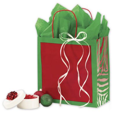 Zebra Holiday Gone Wild Shoppers, 10 x 5 x 10 1/2' - Gifts Baskets Wholesale Supplies Shop