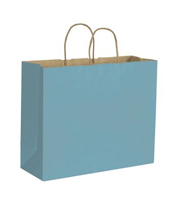 Robin's Egg Color-on-Kraft Shoppers, 16 x 6 x 12 1/2' - Gifts Baskets Wholesale Supplies Shop