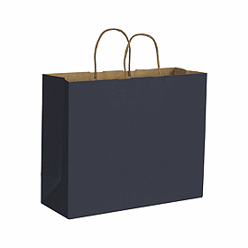 Dark Blue Color on Kraft Shoppers, 16 x 6 x 12 1/2