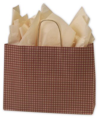Red Gingham Printed Shoppers, 16 x 6 x 12 1/2' - Gifts Baskets Wholesale Supplies Shop