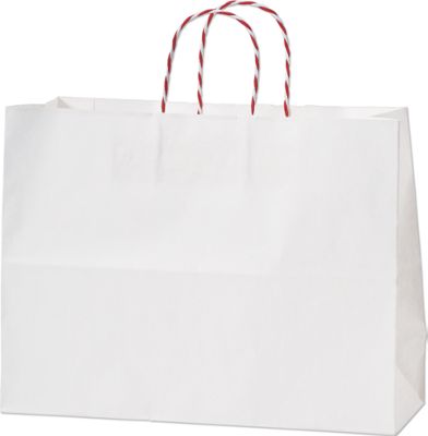 White Holiday Color-On-Kraft Shoppers, 16 x 6 x 12 1/2' - Gifts Baskets Wholesale Supplies Shop