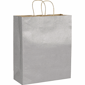 Silver Metallic on Kraft Shoppers, 16 x 6 x 19