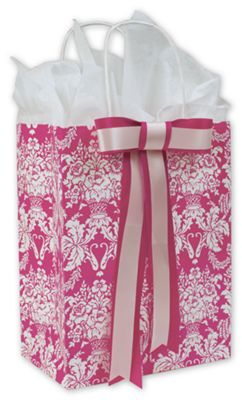 Honeysuckle Damask Shoppers, 8 1/4x4 3/4x10 1/2, Mini Pack - Gifts Baskets Wholesale Supplies Shop