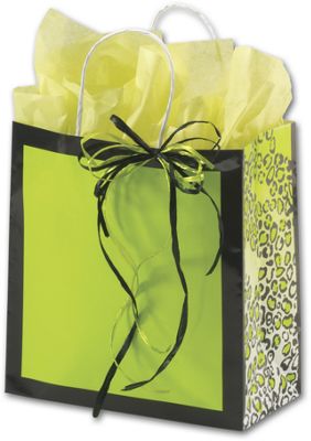 Lime Leopard Gone Wild Shoppers, 10x5x10 1/2', Mini Pack - Gifts Baskets Wholesale Supplies Shop