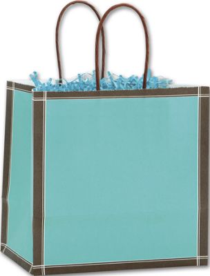 Turquoise & Brown Vienna Shoppers, 8 x 5 x 8', Mini Pack - Gifts Baskets Wholesale Supplies Shop