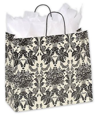 Onyx Damask Shoppers, 16 x 6 x 12 1/2', Mini Pack - Gifts Baskets Wholesale Supplies Shop