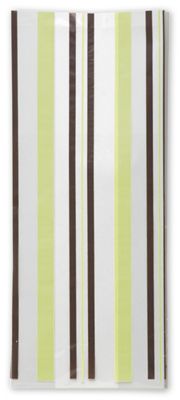 Chocolate & Green Sweet Stripes Cello Bags, 5 x 3 x 11 1/2 - Gifts Baskets Wholesale Supplies Shop