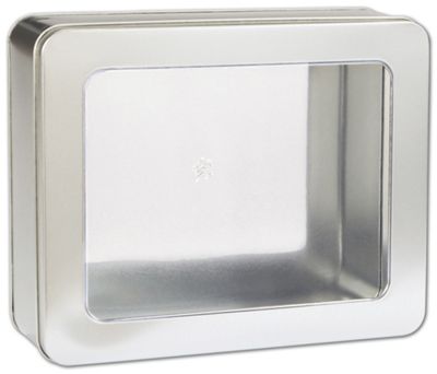 Silver Tin with Window, 10 x 8 1/4 x 3 1/4