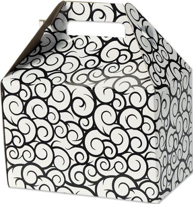 Festive Swirls Gable Boxes, 8 x 4 7/8 x 5 1/4' - Gifts Baskets Wholesale Supplies Shop