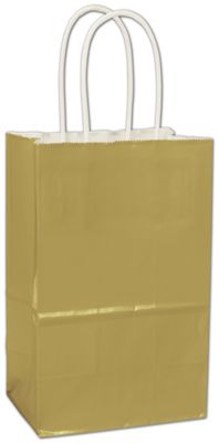 Metallic Gold High Gloss Paper Shoppers, 5 1/4x3 1/2x8 1/4 - Gifts Baskets Wholesale Supplies Shop