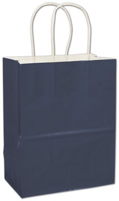 Navy High Gloss Paper Shoppers, 8 1/4 x 4 3/4 x 10 1/2' - Gifts Baskets Wholesale Supplies Shop