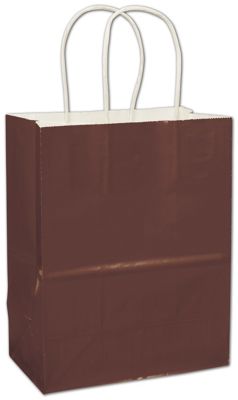 Brown High Gloss Paper Shoppers, 8 1/4 x 4 3/4 x 10 1/2' - Gifts Baskets Wholesale Supplies Shop