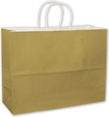 Metallic Gold High Gloss Paper Shoppers, 16 x 6 x 12 1/2 - Gifts Baskets Wholesale Supplies Shop