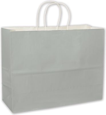 Metallic Silver High Gloss Paper Shoppers, 16 x 6 x 12 1/2 - Gifts Baskets Wholesale Supplies Shop