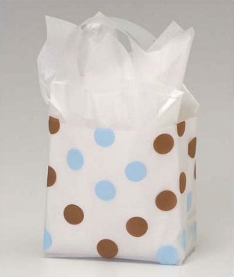 Brown & Blue Dots Clear Frosted Flex Loop Shoppers - Gifts Baskets Wholesale Supplies Shop
