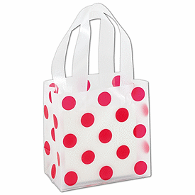 Red Dots Clear-Frosted Shoppers, 6 1/2 x 3 1/2 x 6 1/2'