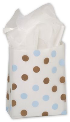 Brown & Blue Dots Clear Frosted Flex Loop Shoppers - Gifts Baskets Wholesale Supplies Shop