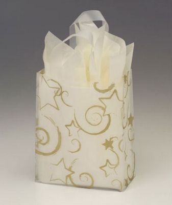 Stars Clear Frosted Flex Loop Shoppers, 8 x 4 x 10' - Gifts Baskets Wholesale Supplies Shop