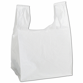 White Square Bottom T-Shirt Bags, 11 1/2 x 9 1/2 x 16'