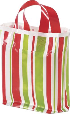 Holiday Stripes Low Density Bags, 12 X 4 X 10' - Gifts Baskets Wholesale Supplies Shop