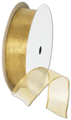 Wire Edge Magic Wand Gold Ribbon, 7/8' x 15 Yds - Gifts Baskets Wholesale Supplies Shop