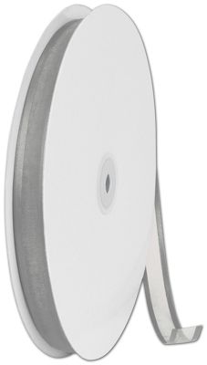 Organza Satin Edge Silver Ribbon, 5/8' x 100 Yds - Gifts Baskets Wholesale Supplies Shop